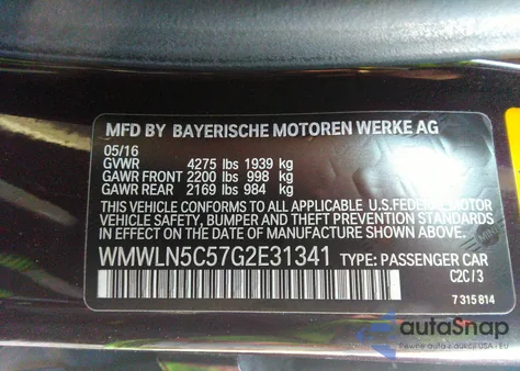 2016 Mini Clubman Cooper from USA, damaged, VIN WMWLN5C57G2E31341